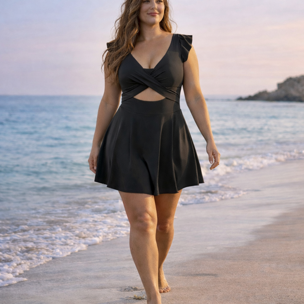 Isla Wave Swimdress — Ruffle Wrap One-Piece
